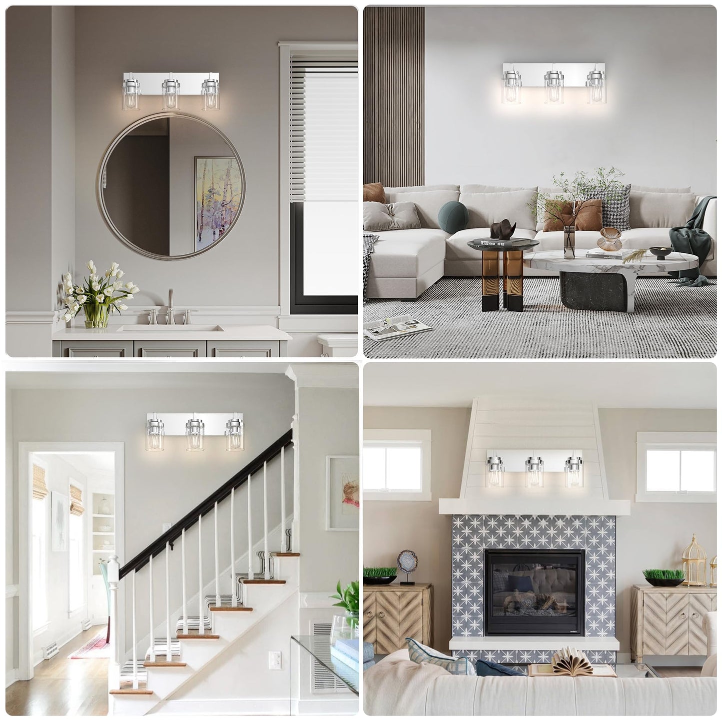 Espird Chrome Light Fixtures, 3 Light Bathroom Vanity Light with Clear Glass Shade, 22in Modern Vanity Light, Bathroom Lighting Fixtures Over Mirror for Living Room