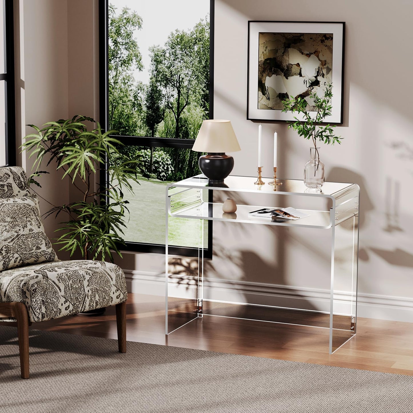 solaround Acrylic Desk Laptop Study Table Home Office Console Table Entrance Tables, 33.5'' x 15.7'' x 29.5'' (Clear)