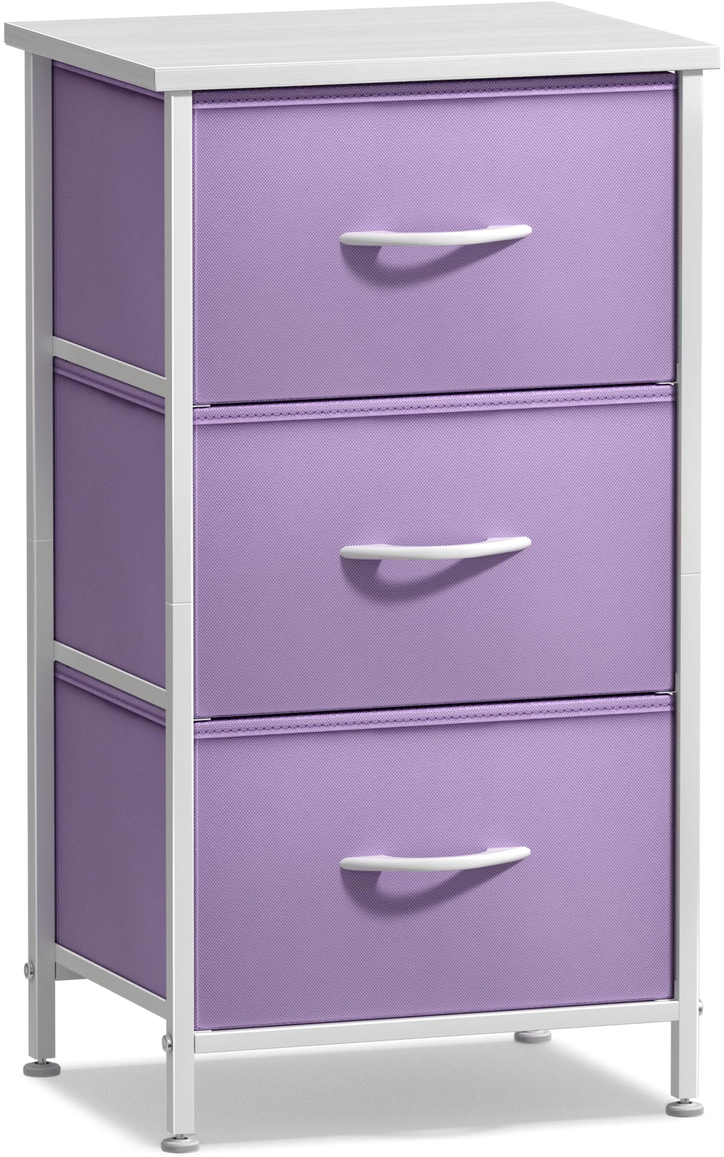 Sorbus Nightstand with 3 Drawers - Bedside Furniture & Accent End Table Chest for Home, Bedroom Accessories, Office, College Dorm, Steel Frame, Wood Top, Pastel Fabric Bins (Purple)