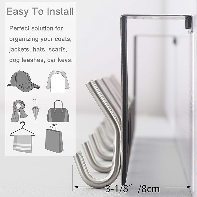 WEBI Over The Door Hook Door Hanger:Over The Door Towel Rack with 6 Hooks for Hanging Coats,Towel Hanger Door Coat Hanger Over Door Coat Rack for Towels,Clothes,Back of Bathroom,Silver
