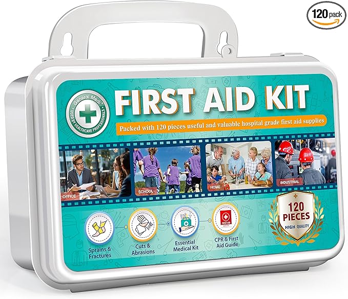 General Medi 120 Pieces Hardcase First Aid Kit - First Aid Box Includes Instant Cold Pack, Emergency Blanket for Travel, H...