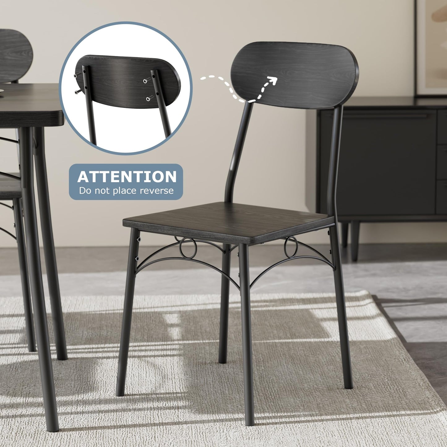 VECELO Dining Table Set for 4, 5-Piece Kitchen Table with 4 Chairs, MDF Board Tabletop with Metal Frame for Small Space, Compact Dinette, Breakfast Nook, Black