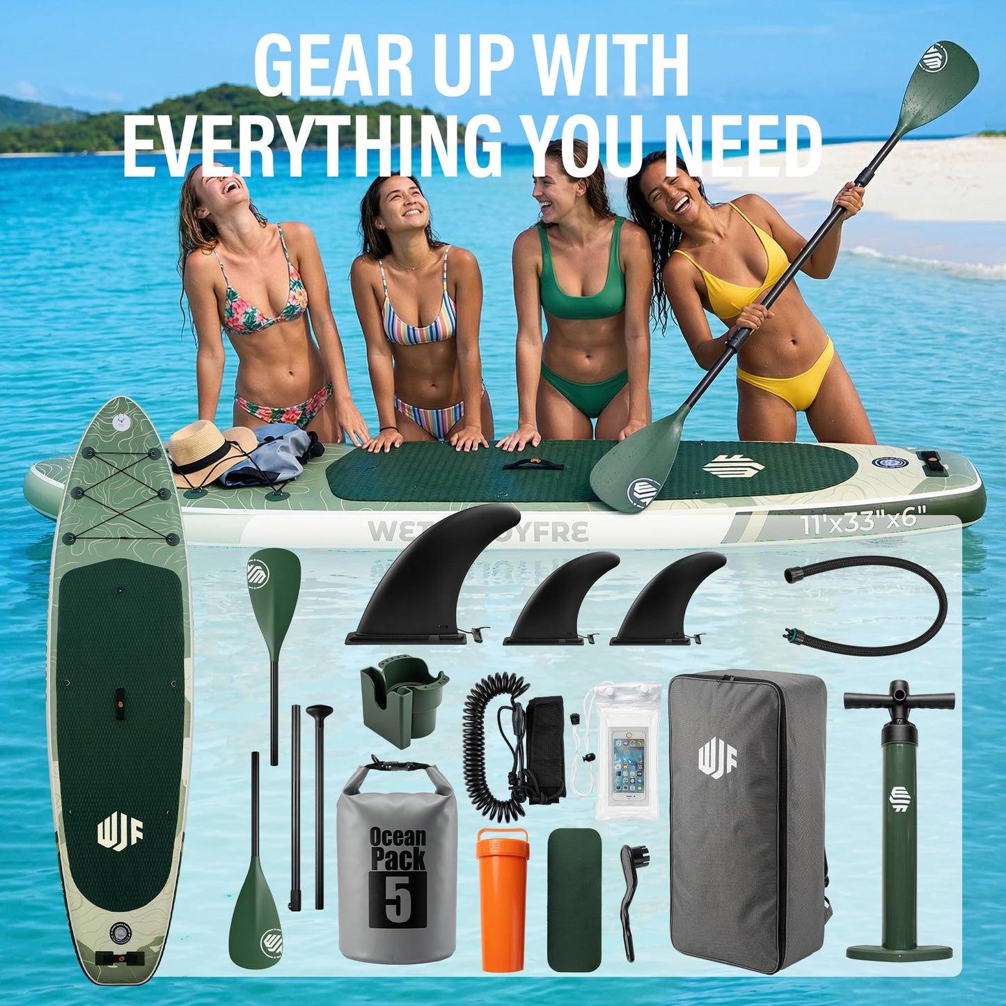 Wetarjoyfre Inflatable Paddle Board 11'×33"×6" SUP Board for Adults, 17Lbs Ultra-Light Stand Up Paddleboard with 550Lbs Capacity, Non-Slip Deck & Complete Accessories for Youth & Pets