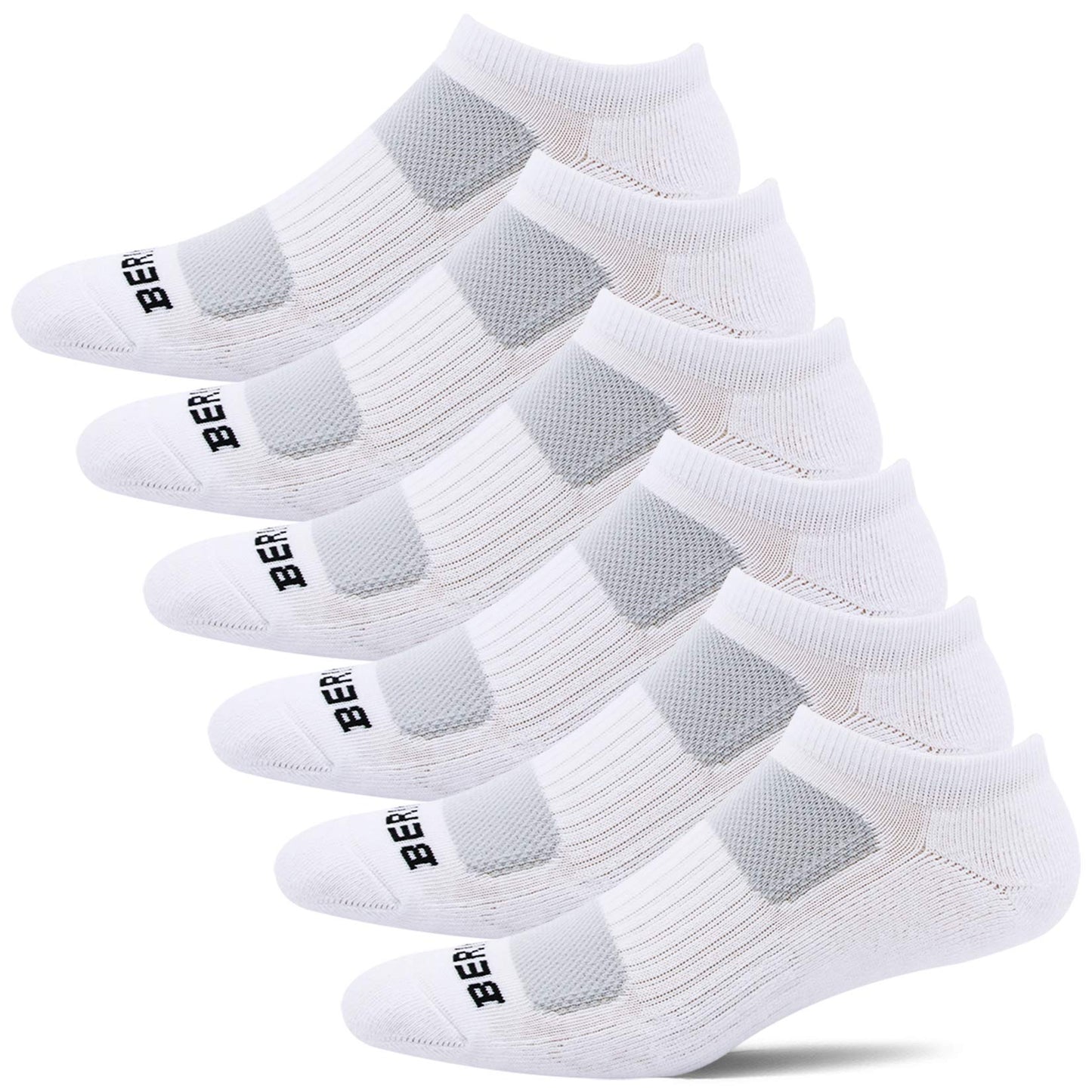 BERING Women's Athletic Cushioned Low Cut Socks, Size 6-9, White, 6 Pairs