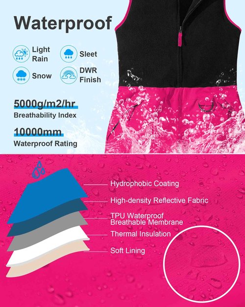 Pursky Girls Snow Bibs Ski Bib Kids Unisex Insulated Snowpant Snowboard Snowsuit Rose Red 8