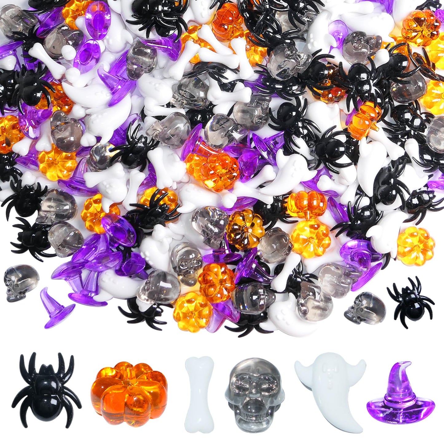 HADDIY Halloween Sensory Bin Filler,300 Pcs Mini Acrylic Pumpkin Ghost Skull Gems Vase Fillers for Halloween Centerpieces Table Decorations,Table Scatters,Preschool Counting and Craft