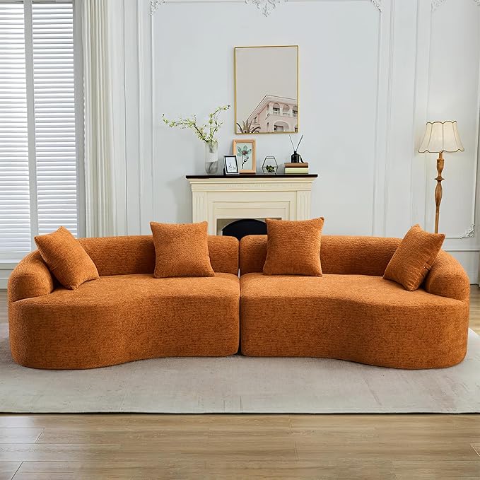 110" Oversized Modern Curved Cloud Sectional Sofa, Luxury Plush Chenille 4-Seater Deep Wide Seat Couch with 4 Pillows, No Assembly Needed Apartment Living Room Furniture, Beige