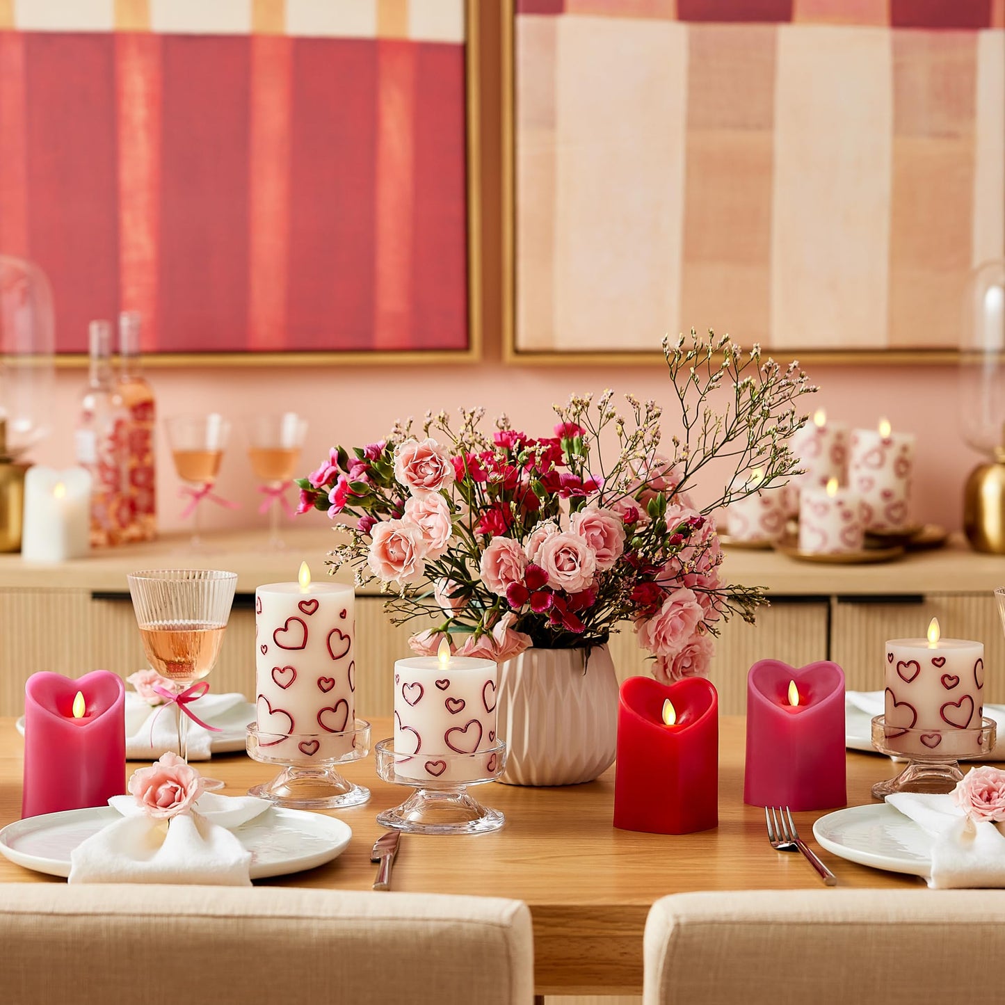 Luminara Debossed Hearts Pillar Candle Metallic Red - Patented Flickering Flameless Technology - Valentine's Day Collection - Remote Ready - 4.5"
