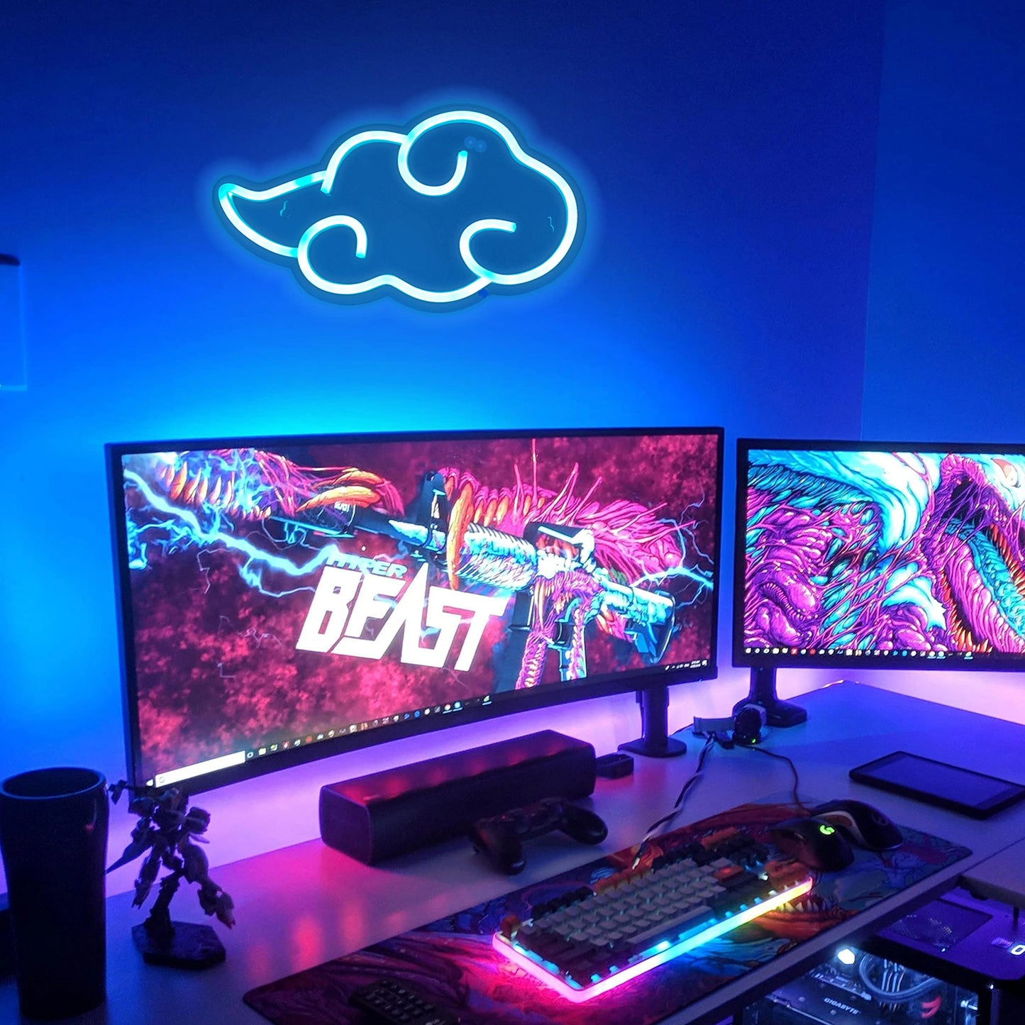 Dleouly Anime Neon Sign, LED Blue Cloud Neon Signs for Wall Decor, Dimmable Gaming Neon Sign Wall Signs USB Night Neon Light for Bedroom Game Room Man Cave Party, Gifts for Your Son, Boyfriend(12x7in)