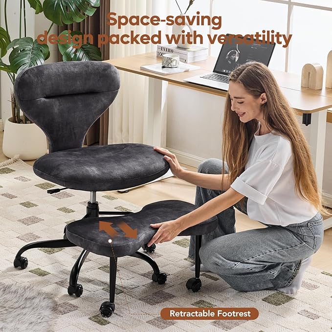 YFO Ergonomic Cross Legged Office Chair and ADHD Meditation Chair with Silent Wheels for Home Office Desk Chair and Yoga, Wider Backrest Support and Storage Pockets Design, Velvet Fabric, Grey