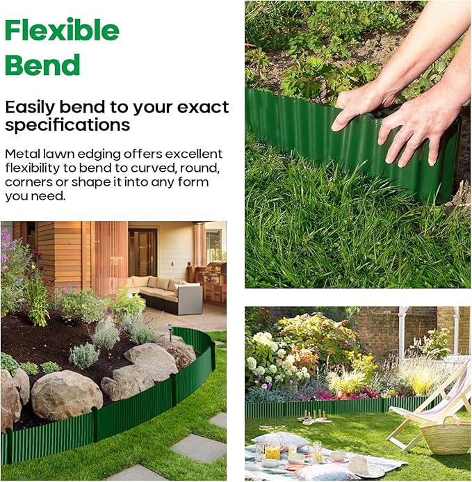 Camitlli Corrugated Metal Garden Edging, Sturdy Tall Landscape Edging Borders, Perfect DIY for Flower Beds, Lawn and Pathway, Tree Surrounds, Paver Edges (Green, 6"×20FT)