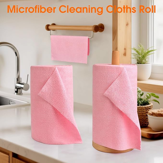 Microfiber Cleaning Cloth Roll–100 Pack, Tear Away Microfiber Towels, Reusable, Washable, Scratch-Free, Kitchen Towels for Car, Home, Kitchen, Glass, Dishes(Pink)