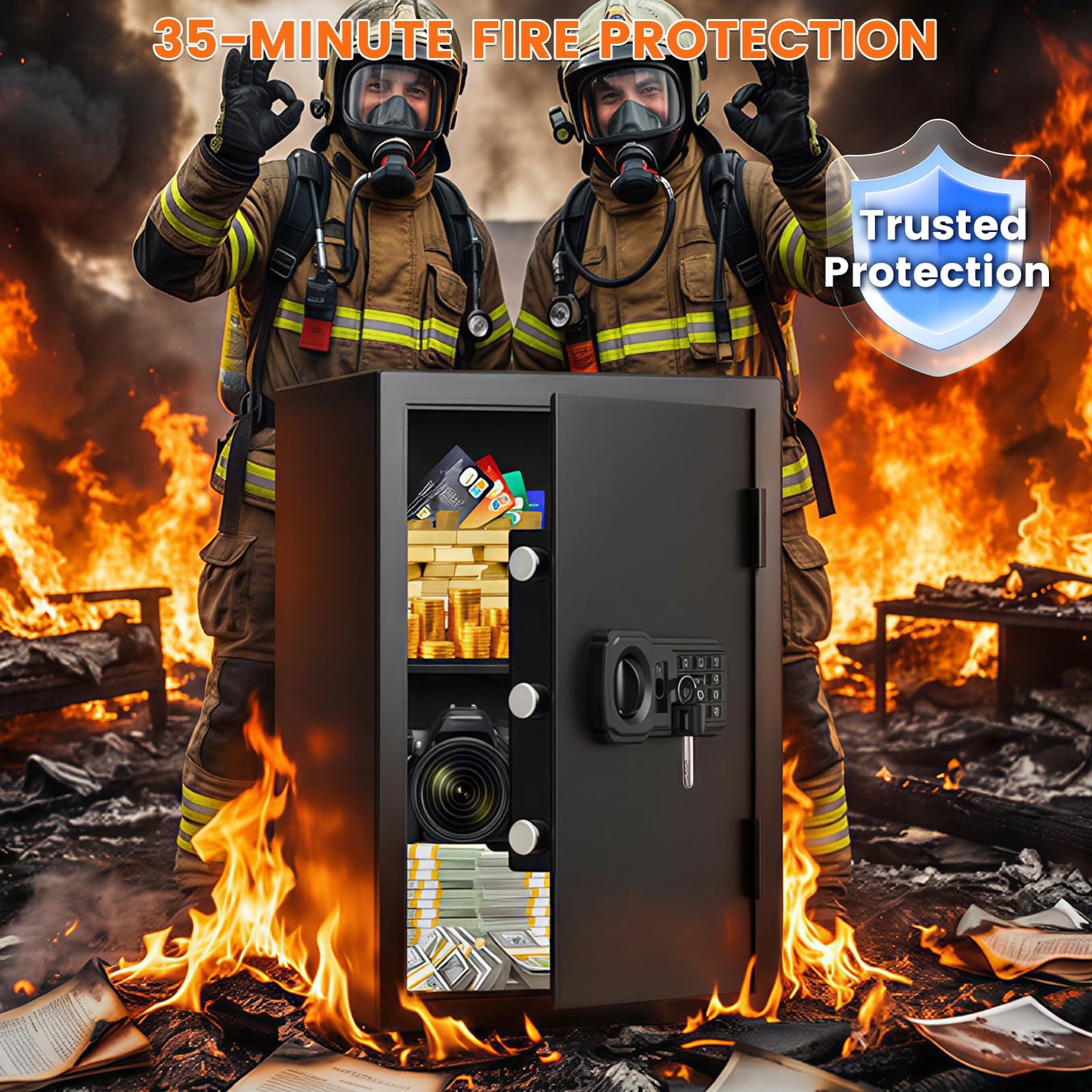19.7"H Fireproof Safe for Home Ducument, 35Lbs Fire Home Safe Box with Fire Insulation & Backup Combination Lock, Heavy Duty Security Safe for Cash Passport Valuable Firearm, Anti-Theft Wall Mountable