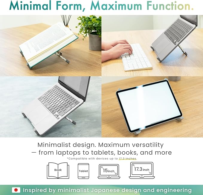 BELLEMOND Laptop Stand | Foldable & Adjustable Aluminum Riser | Ventilated X-Frame Japanese Design | Fits MacBook Pro/Air, Dell, HP, Lenovo & 10–17.3” Laptops | Portable & Lightweight | Midnight Black
