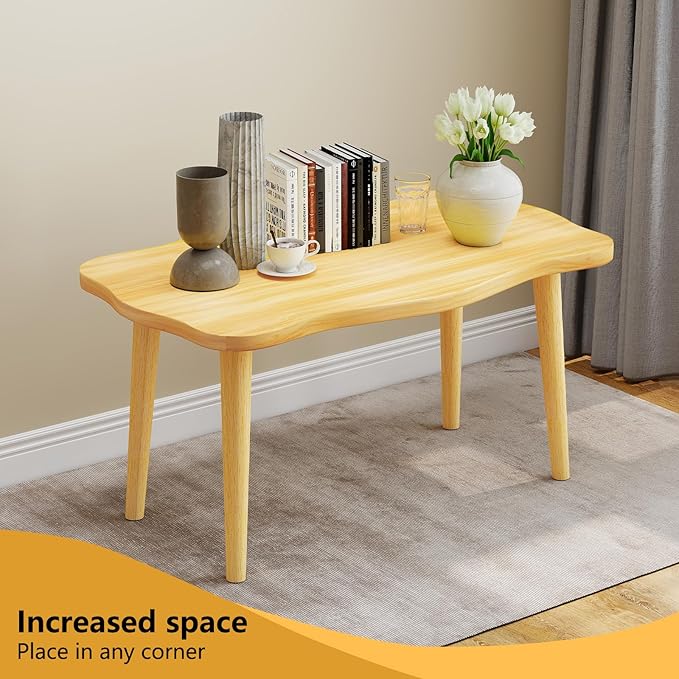 Funecy Cookie Coffee Table Low Table with 4 Solid Wood Sturdy Legs, Floor Table Desk for Sitting on The Floor, Storage and Living Room Furniture (Natural)