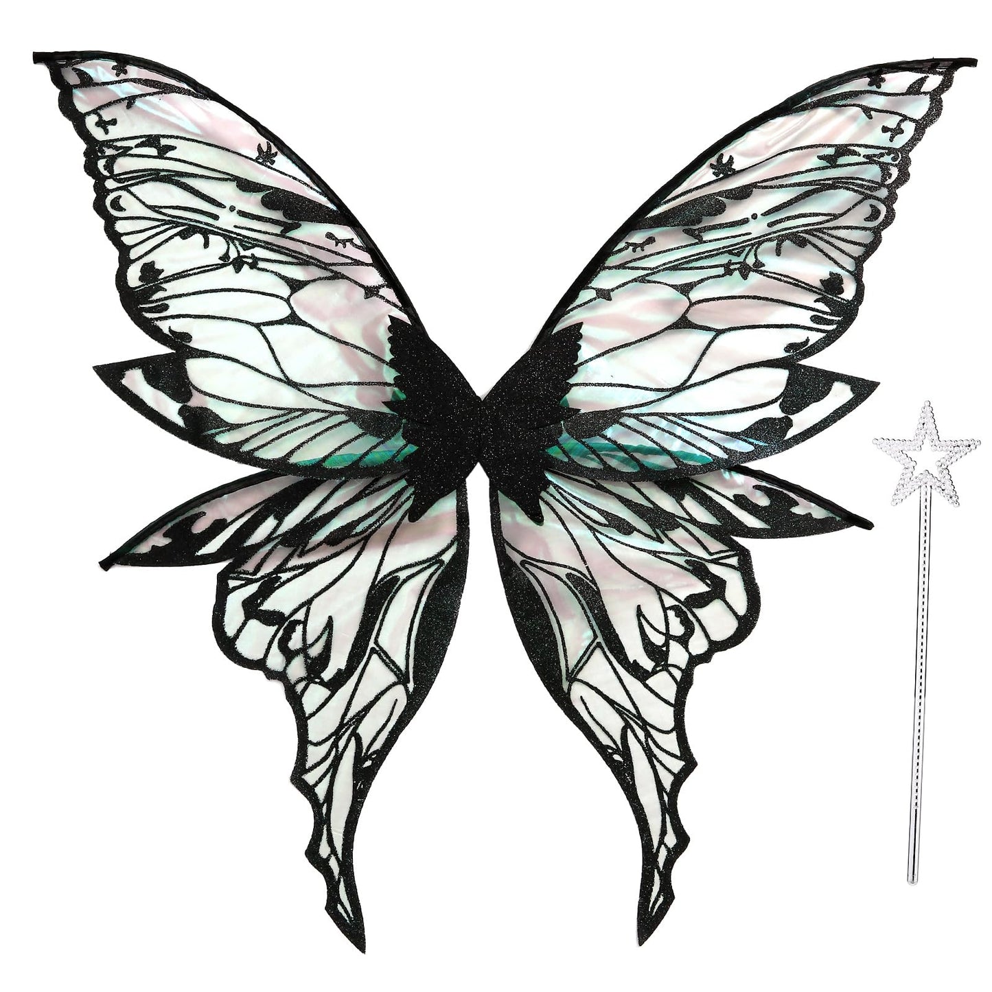 Fairy Wings for Adults Women 31.5"x29.5" Fairy Costume Set Large Butterfly Wings for Halloween Party Black