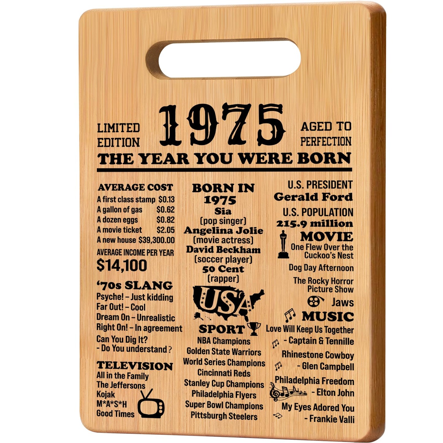 50th Birthday Gifts for Women Men, 1975 Cutting Board 50th Birthday Gifts for Her Him, Happy Birthday 50 Years Old Gifts 50th Birthday Gift, Unique Back in 1975 Gifts for Man Male Female Turning 50