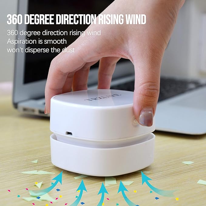 TRZLIFE Desk Vacuum Cleaner, Upgraded Mini Desktop Vacuum AA Battery More Durable Desk Accessory Sucks up Tiny Items and Crumbs from Desktop Drawer Countertop Ideal as an Easter White Elephant Gift