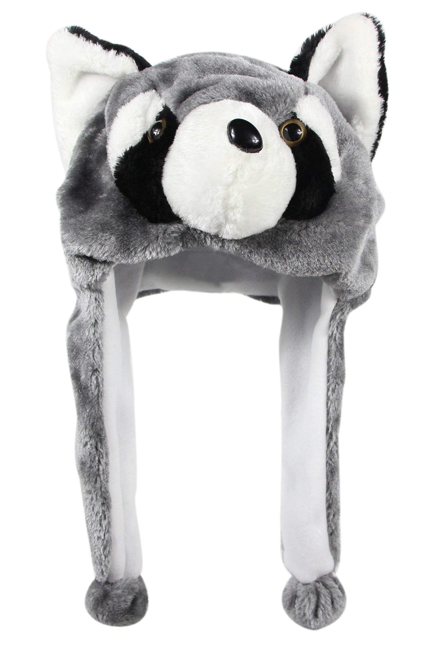 Bioterti Plush Fun Animal Hats –One Size Cap - 100% Polyester With Fleece Lining (Raccoon)