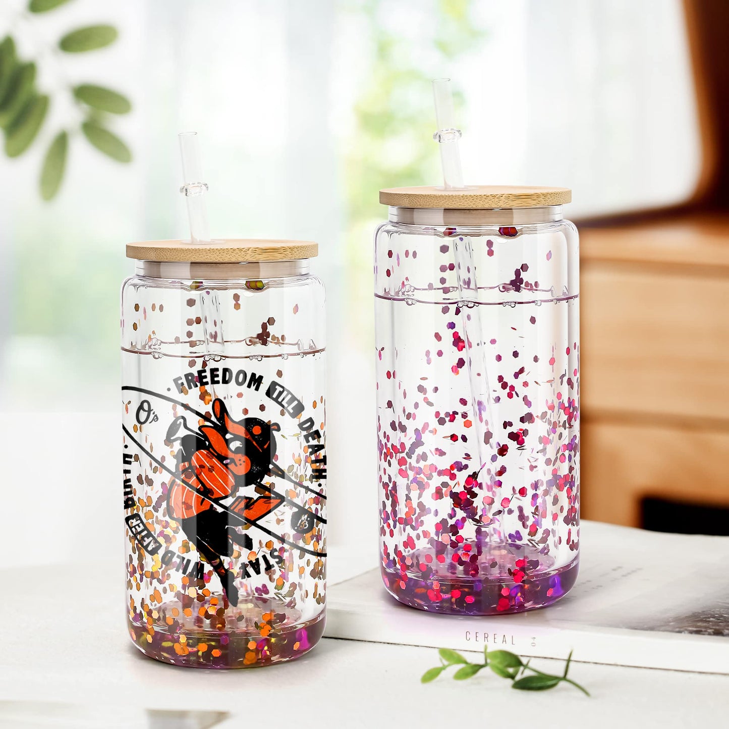 AGH 16OZ Snow Globe Glass Tumbler,8 Pack Sublimation Glass with Bamboo Lids and Straws, Double Wall Sublimation Beer Can Glasses Can Shaped Tumblers with Pre Drilled Hole for DIY