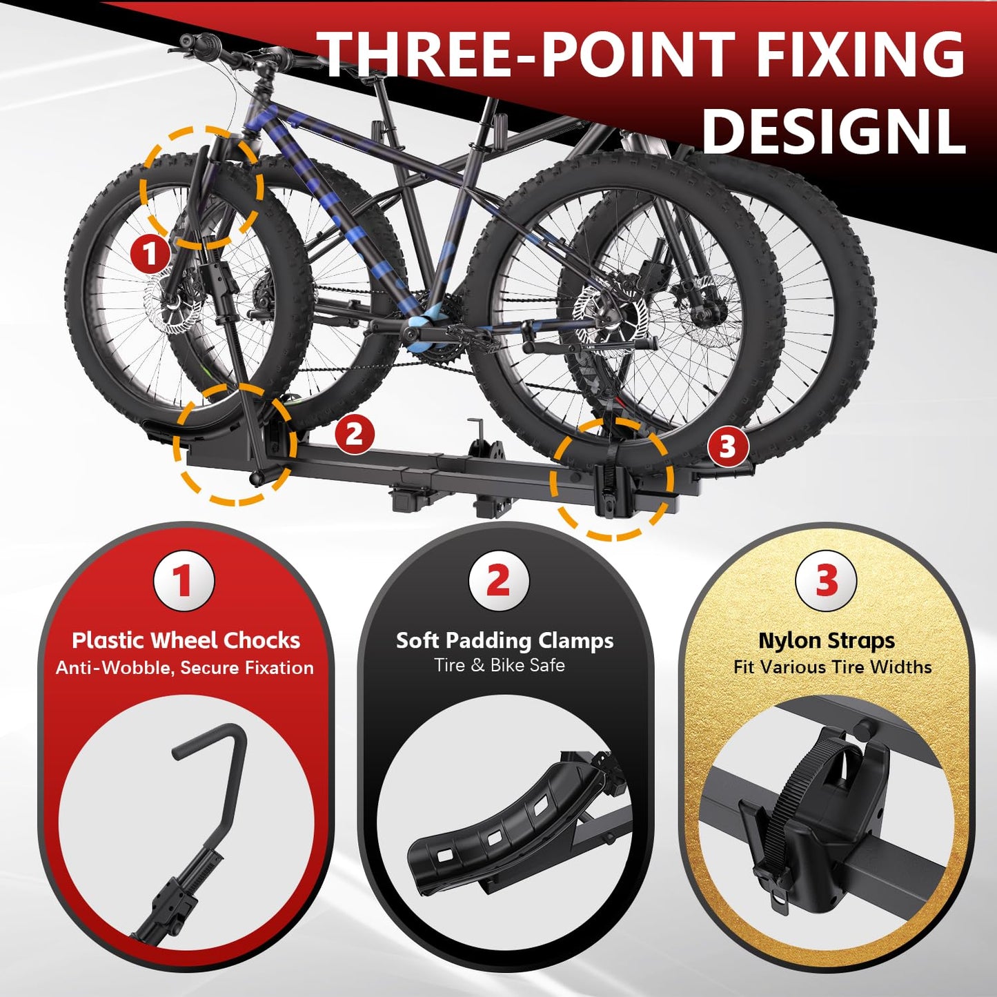 TANX Bike Racks for Ebikes,Fat Tire Bike Rack for Tow Hitch 2-Bike, Smart Tilting Platform for Standard E-Bikes, Fits 2-Inch Receiver
