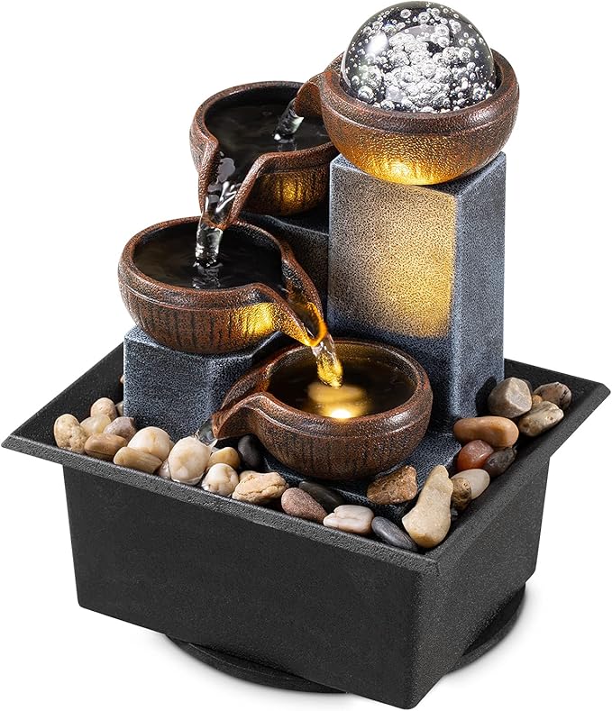 Tabletop Fountain 4 Level Tabletop Waterfall Indoor Meditation Fountain Office Home Relax Desktop Waterfall Includes Many ...