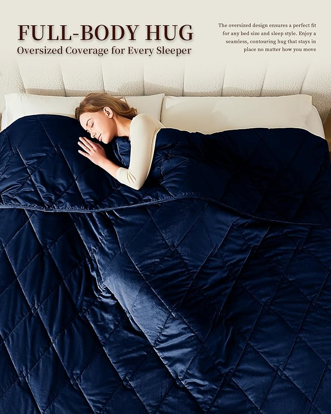 L'AGRATY King Size Weighted Blanket for Adults 20lbs, 88"x104" — Cooling Breathable Heavy Blanket with Glass Beads for Sleeping Perfect Hot Sleepers & Couples Machine Washable All-Season Navy Blue