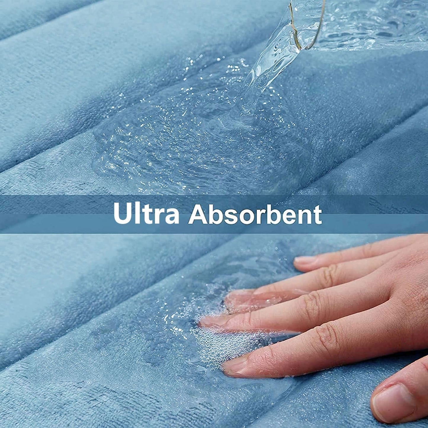 Buganda Memory Foam Bath Mat, 34" x 20", Ultra Soft and Non-Slip Bathroom Rugs, Water Absorbent and Machine Washable Bath Rug for Bathroom, Shower, and Tub, Blue