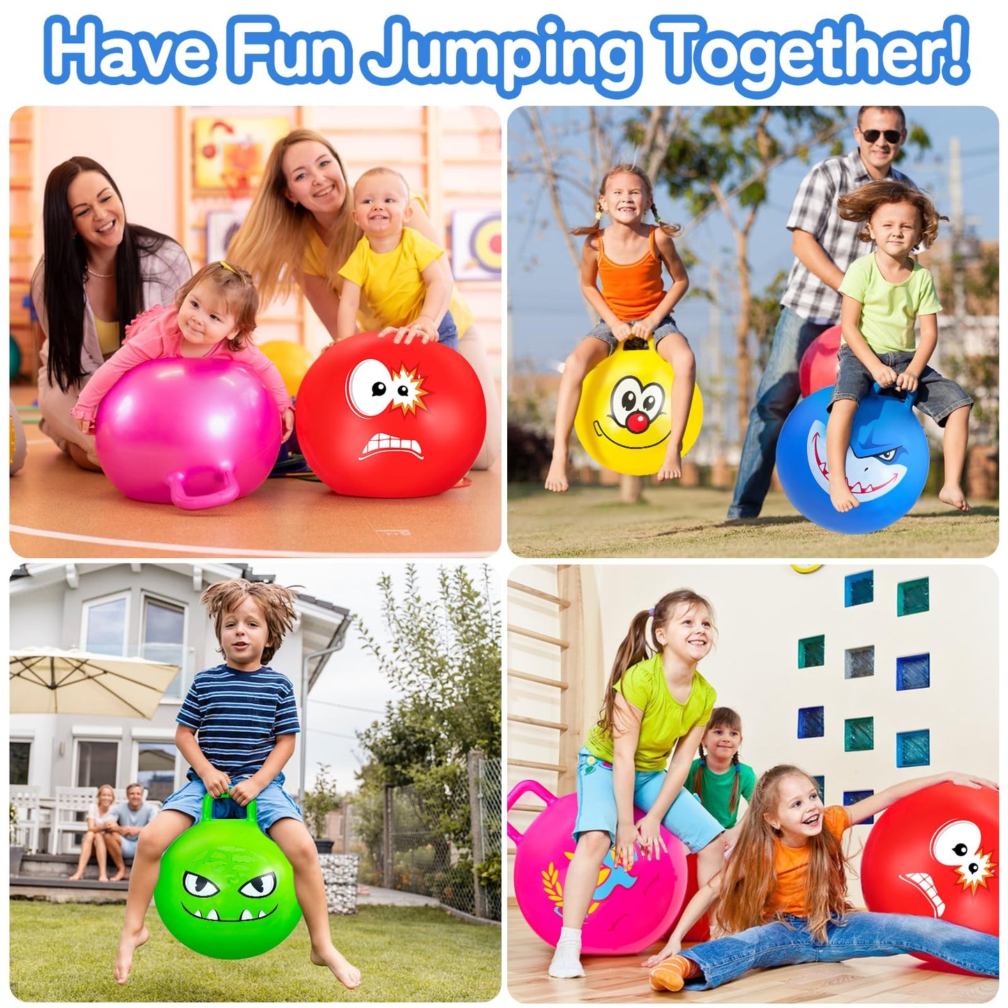 Bounce Balls with Handles for Kids, 3 Pack Hopper Ball for Kids 3-6, Hippity Hop Balls 18 Inch with Air Pump, Jumping Bouncing Ball Ride On Toys for Sports Games Balance Exercise Indoor Outdoor Fun