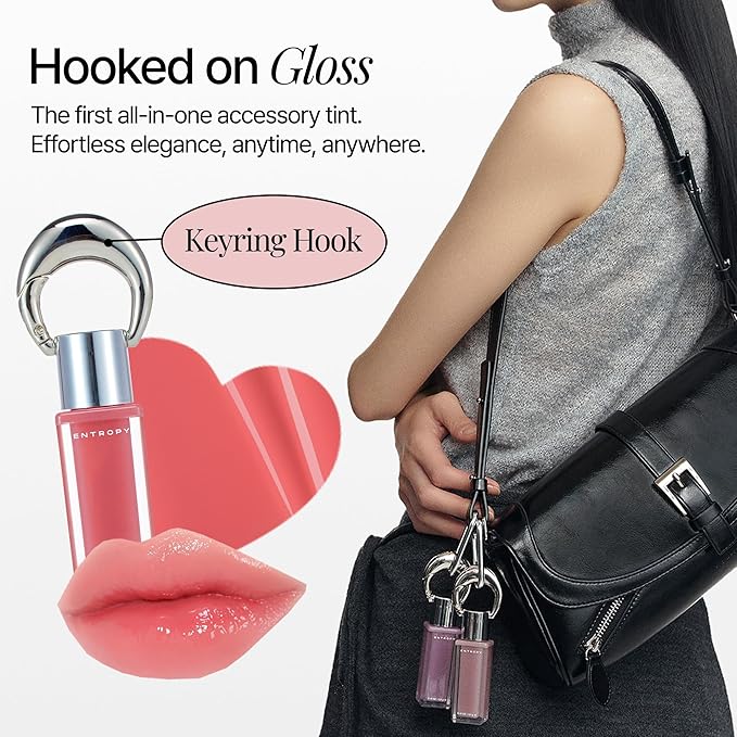 ENTROPY Makeup 2-in-1 Charm Shiny Glowy Lip & Cheek Gloss Tint Keychain, High Pigment Glossy Lip Color & Plumping Gloss, C3 Ruby Charm