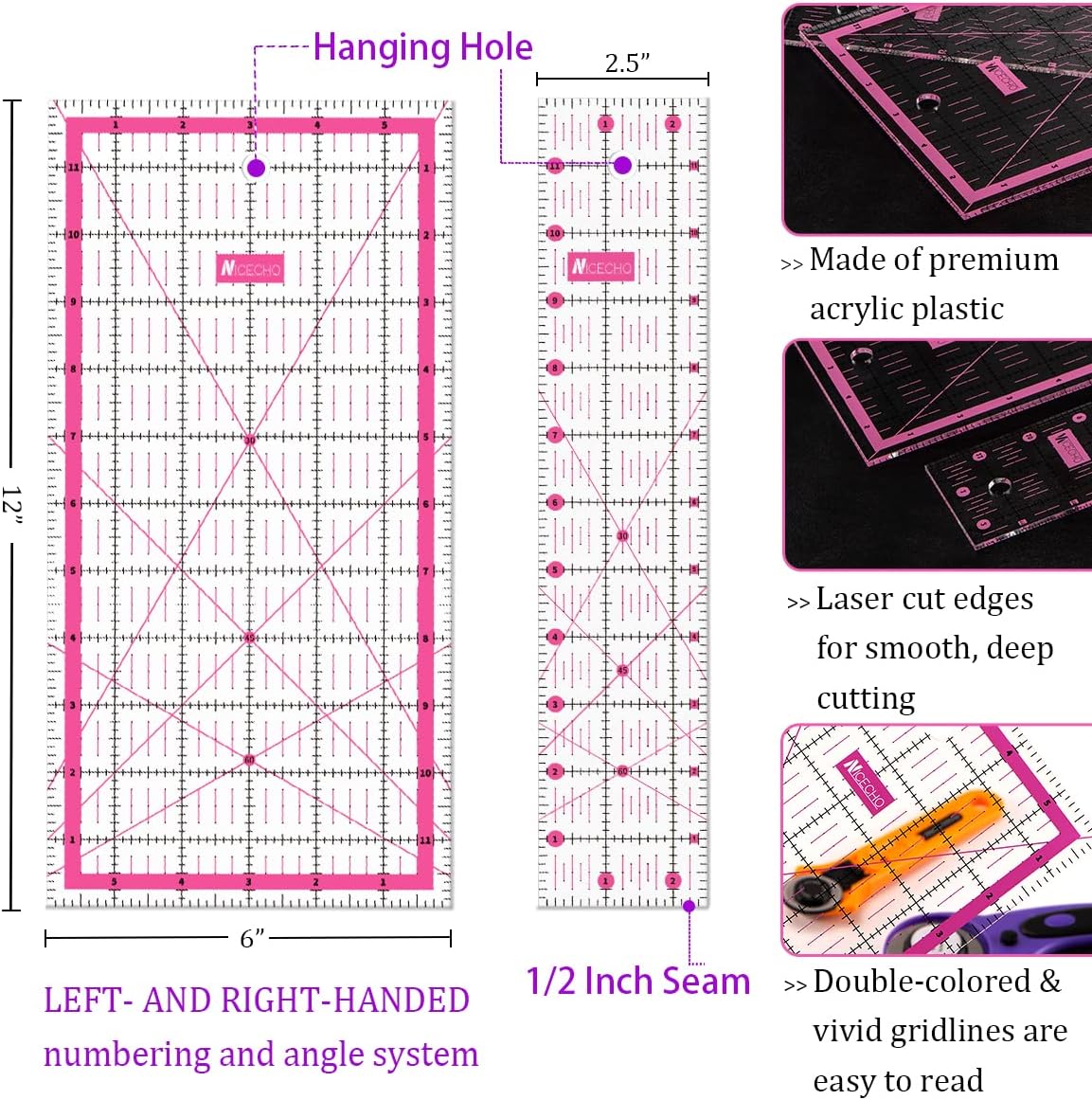 Rotary Cutter Set,Nicecho Sewing Quilting Supplies,45mm & 28 mm Fabric Cutters,8 Rotary Cutter Blades,A3 Cutting Mat for Sewing,6x12 & 2.5x12 In Quilting Rulers,Ideal Quilt kits for Lovers & Beginners