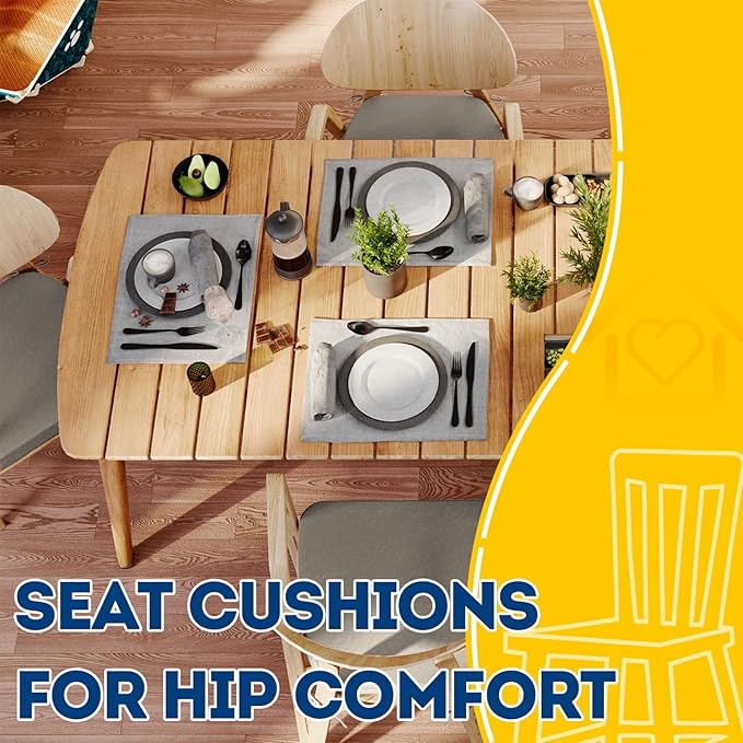 AAAAAcessories D-Shaped Chair Cushions, 2" Thick Dining Chair Pads with Ties and Removable, Machine-Washable Cover, 17" x 16", Set of 4, Khaki Gray