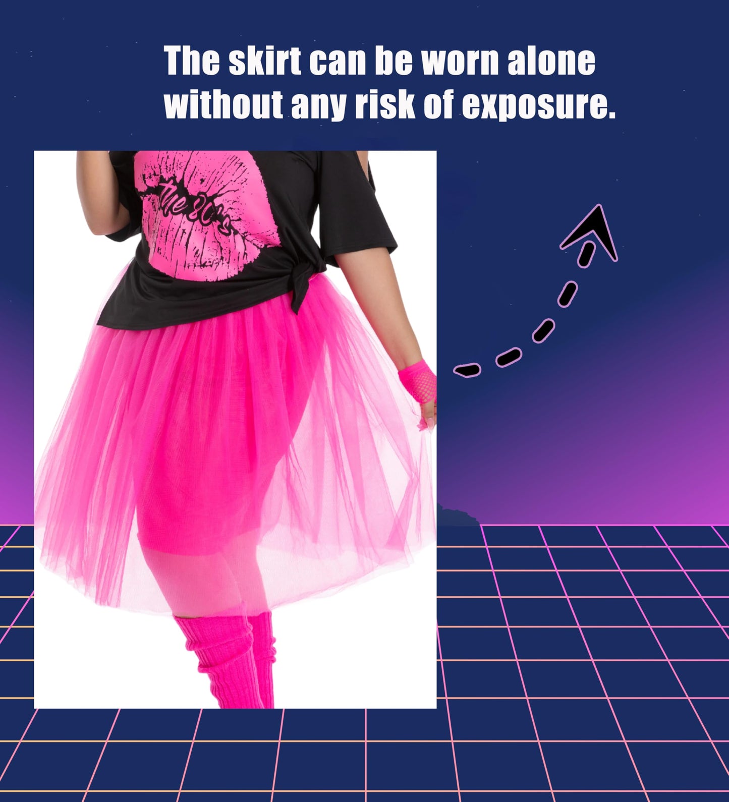 Seawhisper Plus Size 80s Outfit for Women Costumes 80s Shirt 80 Styles Clothes for Women Party Outfits Neon Accessories 20-22