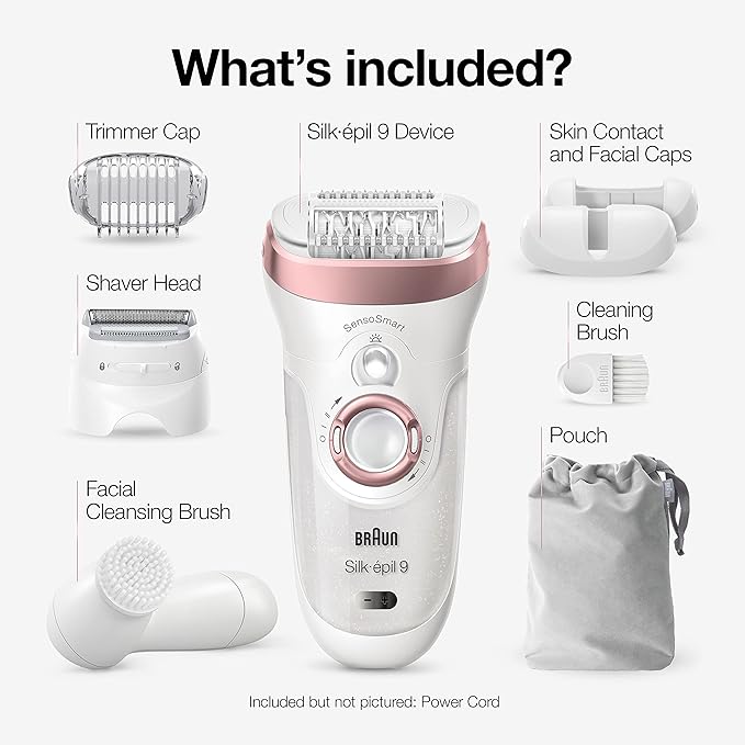 Braun Epilator Silk-épil 9 9-880, Facial Hair Removal for Women, Hair Removal Device, Wet & Dry, Facial Cleansing Brush, Women Shaver & Trimmer, Cordless, Rechargeable, Beauty Kit