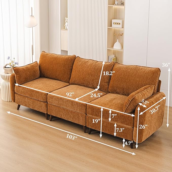 Rexulqo 104'' Modular Sectional Sofa with All Seats Storage,Oversized 3-Seater Comfy Cloud Couches with 7.8'' Thick Cushion,24.5'' Deep Seat,Big Couch for Living Room,Bedroom,Velet,Yellow