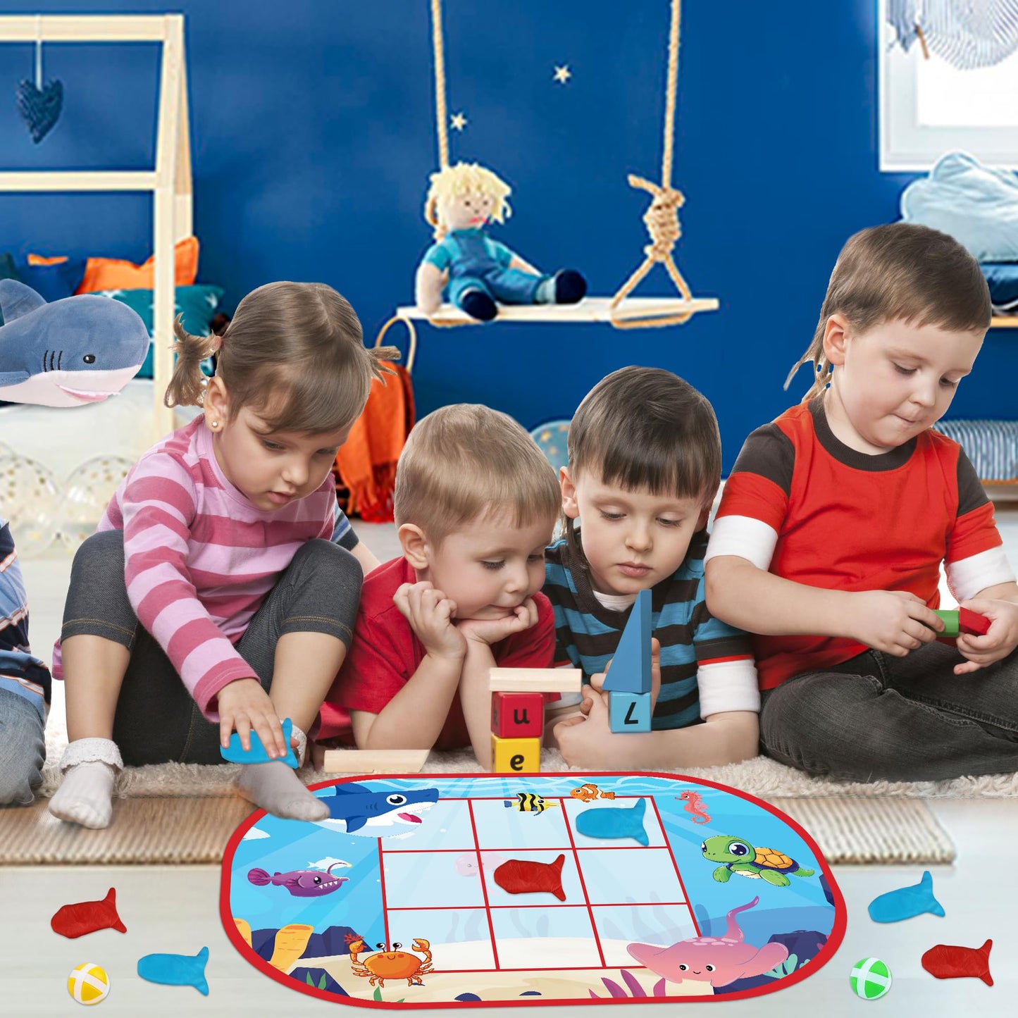 Bean Bag Toss Outdoor Outside Games Toys for Kids Ages 4 8 Under The Sea Summer Kids Outdoor Games Shark Toys Dart Game for Toddlers 3-5 Beach Ocean Themed Party Gifts for Boys Girls Family Yard Game