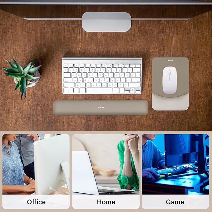 MOSISO Wrist Rest Support for Mouse Pad&Keyboard Set, Rectangular Ergonomic Mousepad Non-Slip Base Home/Office Pain Relief&Easy Typing Pad with Neoprene Cloth&Raised Silicone Lining, Bronze Brown