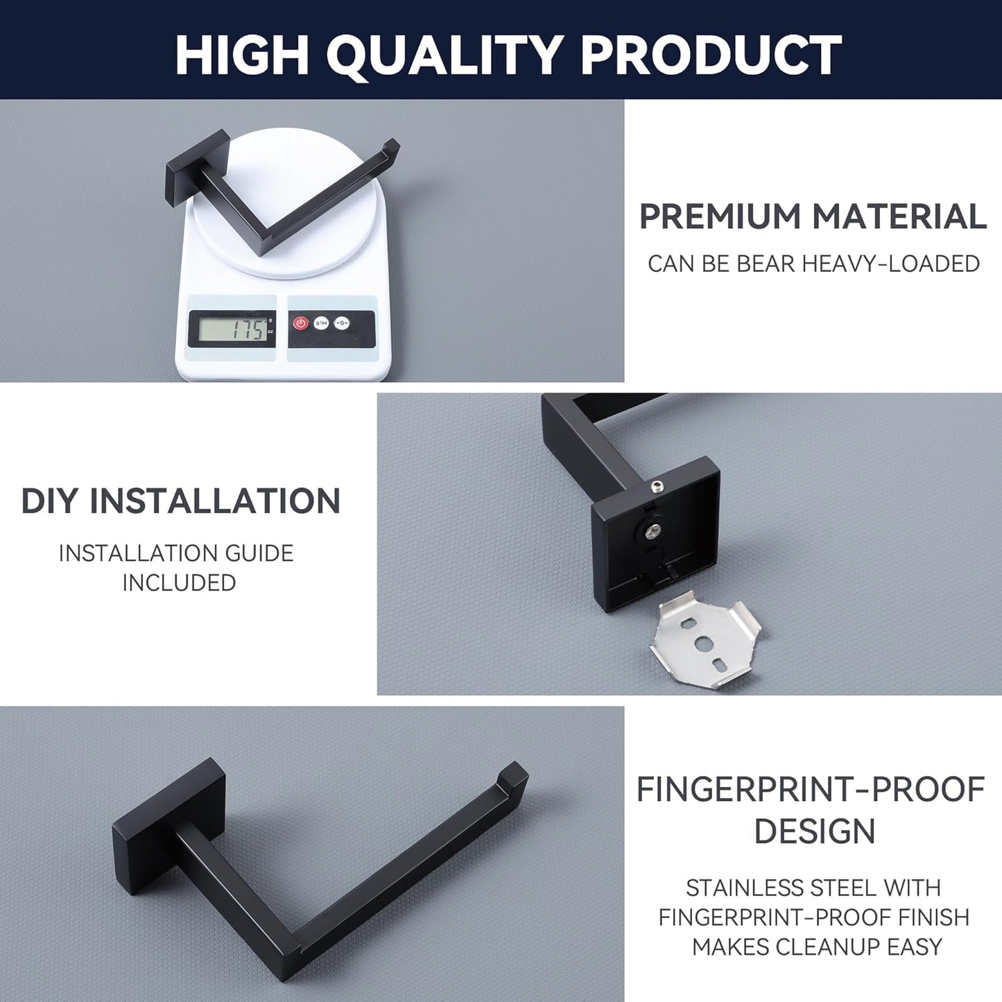 LANC Black Toilet Paper Holder, Bathroom Toilet Paper Roll Holder Wall Mounted for Washroom Kitchen Matte Black TP Tissue Holder Dispenser and Hangers Rustproof 304 Stainless Steel Right, A8807MB