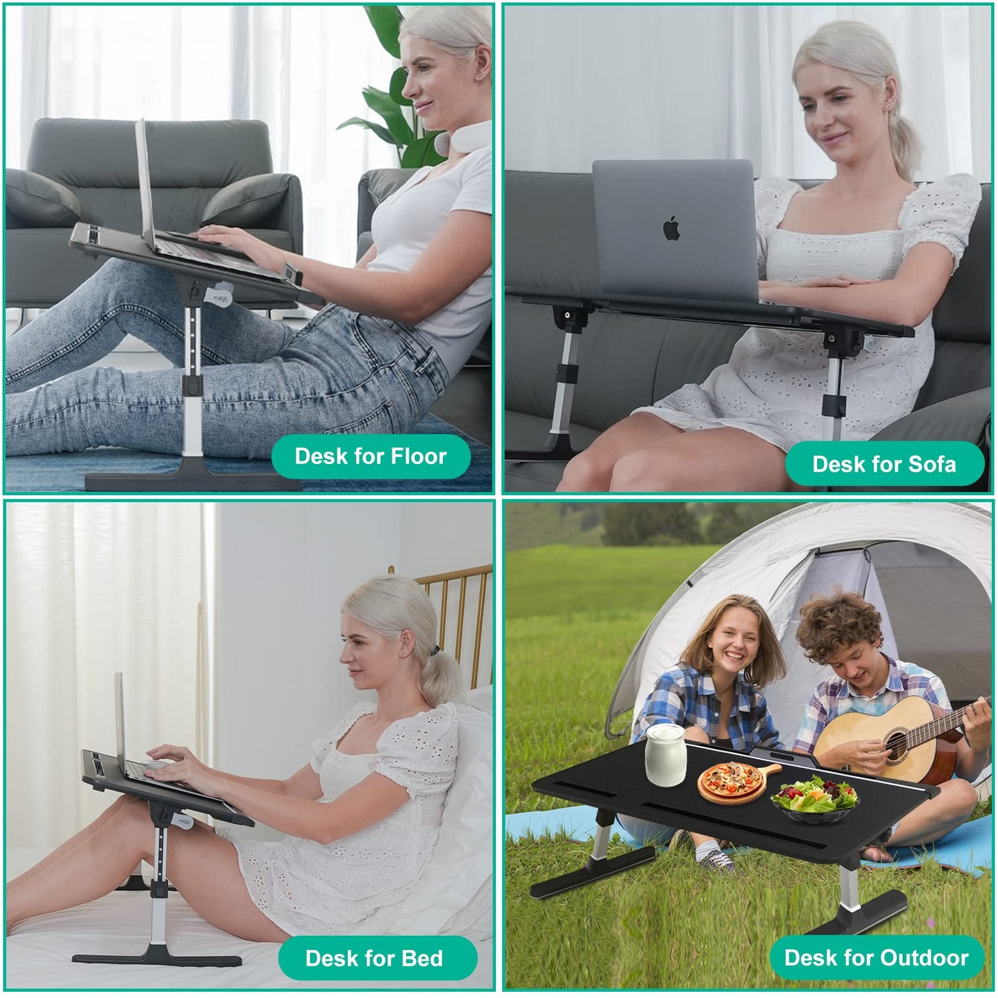 Laptop Bed Tray Desk with Adjustable Heights and Angles, Upgraded-Sturdy Foldable Lap Desk for Bed/Couch/Floor (NO Drawer, Black)