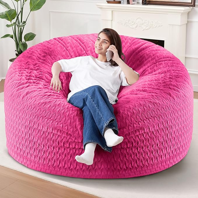 6FT Bean Bag Chair,Giant Bean Bag Chairs for Adults,Big Bean Bags with Memory Foam Filled, Large Beanbag Chairs with Chevron Plush Cover-Pink