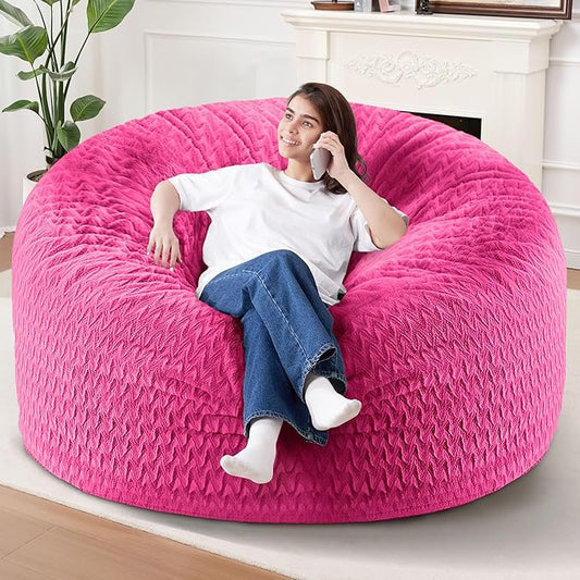 6FT Bean Bag Chair,Giant Bean Bag Chairs for Adults,Big Bean Bags with Memory Foam Filled, Large Beanbag Chairs with Chevron Plush Cover-Pink