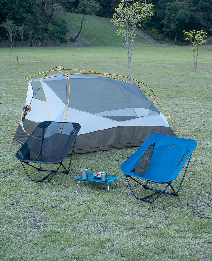 iClimb Low Ultralight Compact Camping Folding Chair with Side Pocket and Carry Bag (Blue)