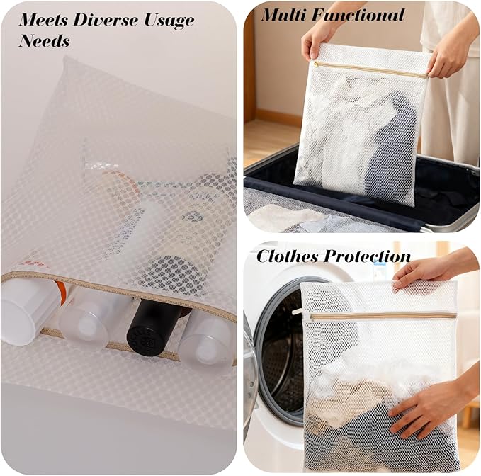 6 Pcs Mesh Laundry Bag Sturdy Zipper Mesh Wash Bags for Delicate Underwear Clothes Socks Shoes (Beige)