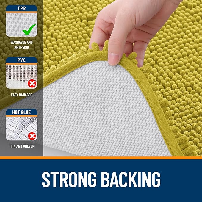 OLANLY Bathroom Rugs 36x24, Extra Soft Absorbent Chenille Bath Rugs, Rubber Backing Quick Dry, Machine Washable Bath Mats for Bathroom Floor, Tub and Shower, Home Decor Accessories, Deep Mustard
