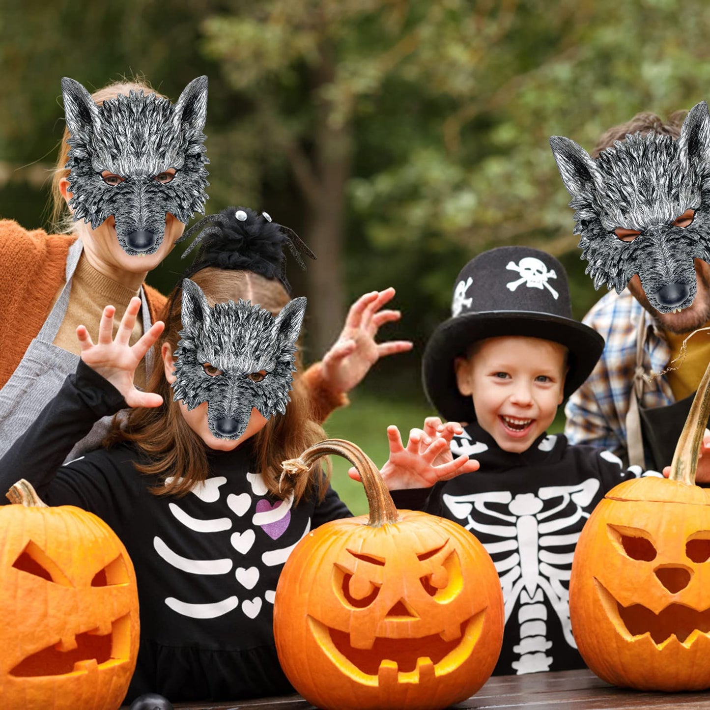 Exlinonline Wolf Costume Headwear (WW-099) for Halloween Party - Includes Wolf Ears, Tails, Gloves and Mask - Perfect for Women, Men, Kids, Boys and Girls - One Size Fits Most