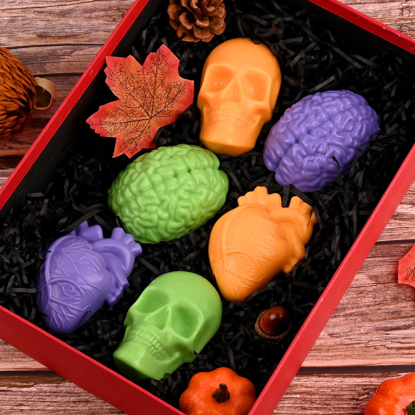Actvty Skull Heart and Brain Silicone Molds, 3D Human Organ Soap Molds, 2 Pcs Halloween Baking Mold for DIY Cake, Chocolate, Jello, Ice Cube, Soap, Resin, Candle, Halloween Decoration