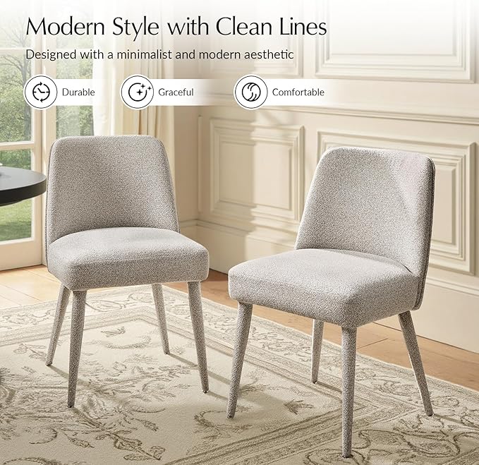 HULALA HOME Modern Dining Chairs Set of 2，Taupe Fully Chenille Upholstered Dining Room Chairs Set with Foot Peg, Solid Wood Frame, Armless Kitchen Accent Chairs for Living Room Bedroom Reception