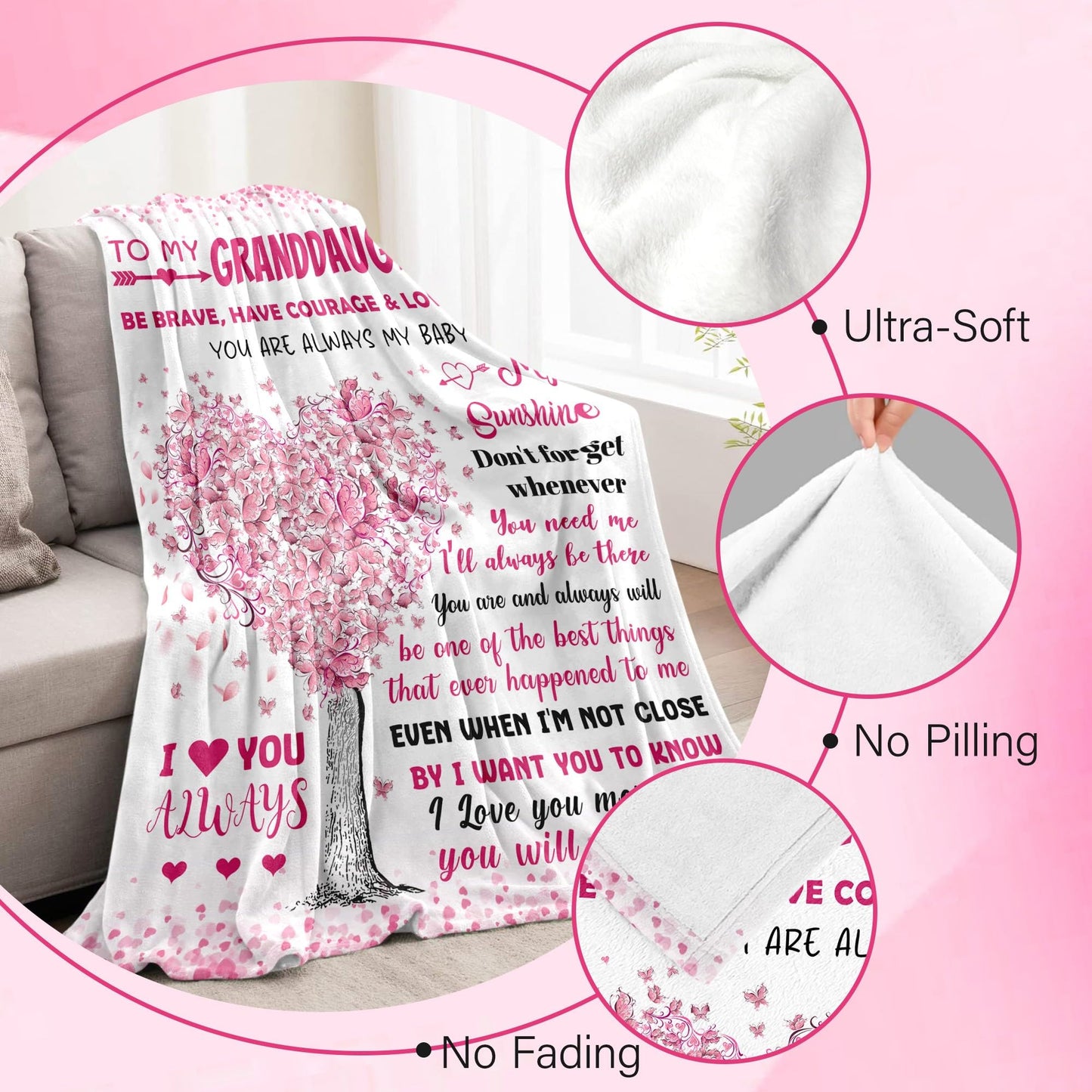 Granddaughter Gifts from Grandma Grandpa Grandparents - Granddaughter Gifts - Christmas Valentines Day Mothers Day Birthday & Graduation Gifts for Granddaughter - To My Granddaughter's Blanket 50"x60"