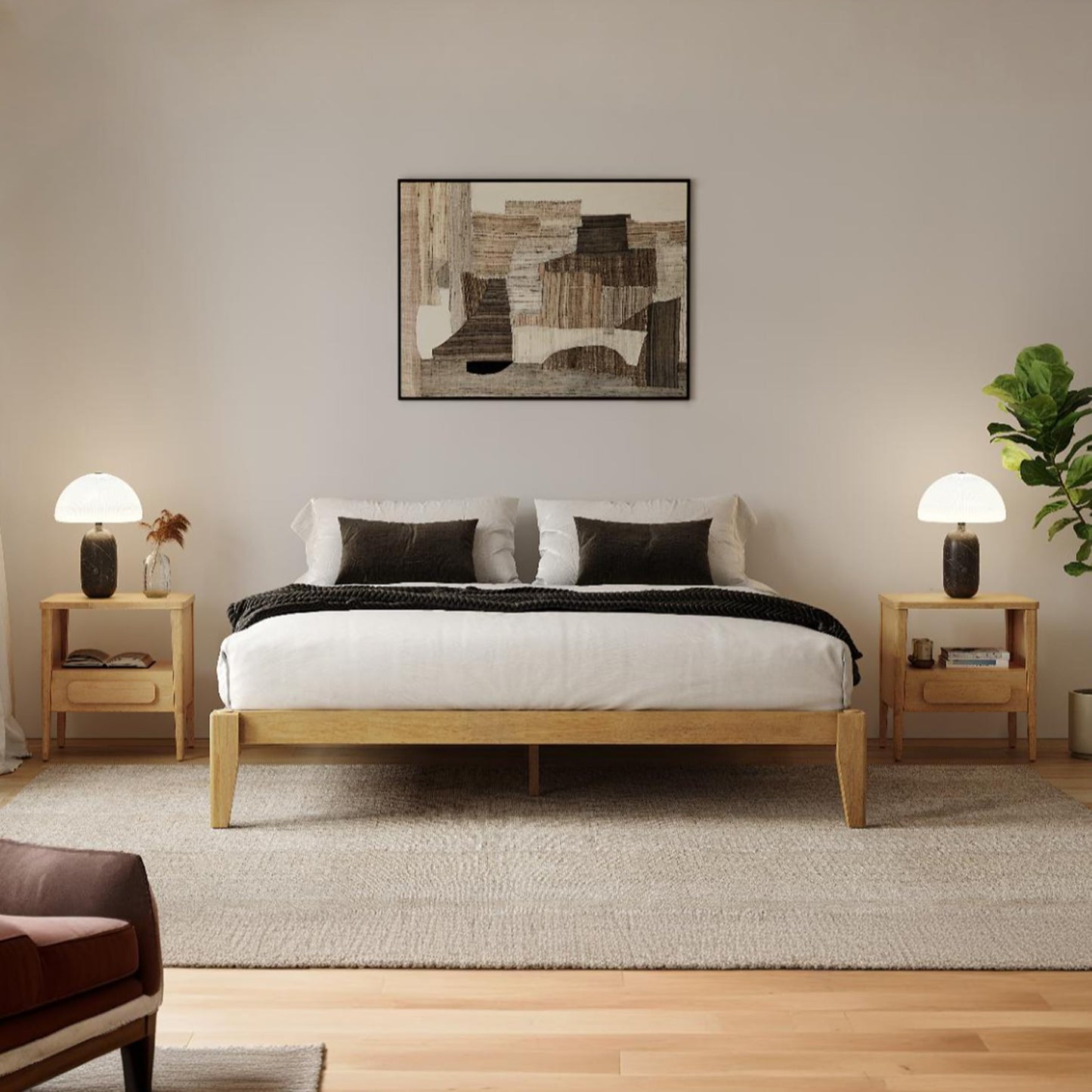 AllForWood Full Bed Frame - Solid Wood Platform Bed - Japanese Joinery Bed Frame - Wood Slat Support - No Box Spring Needed - Easy Assembly - Minimalist & Modern Style (Light Brown, Full)