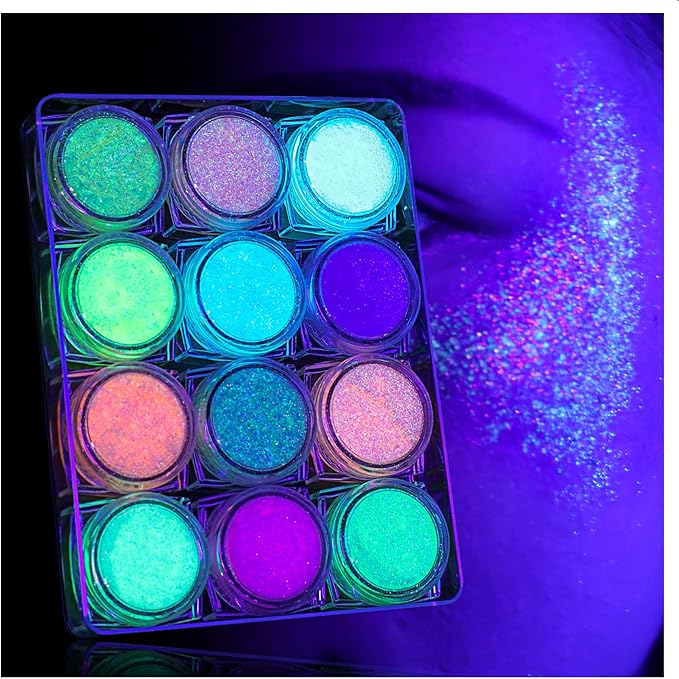 LATIBELL Body Face Glitter Gel, UV Black Light Reactive Glow Makeup, 12 Colors Fine UV Body Glitter for Women for Festival...